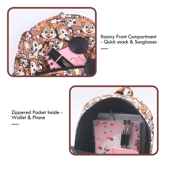 Chip & Dale All Over Print Small Nylon Bag Multipurpose Causal Daypack Mini Bag - Picture 3 of 7